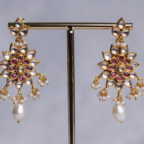 Flora Pearl Kundan Drops